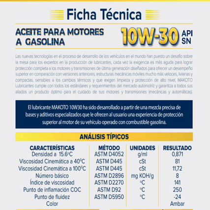 Aceite 10W30 SN Galón Makoto (6 unidades) Aceite 10W30 Galon Sn Makoto KIT - 3