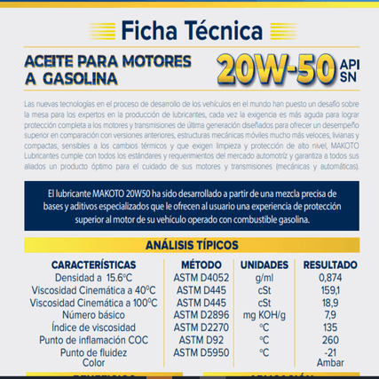Aceite 20W50 SN Cuarto Makoto (12 unidades) Aceite 20W50 1/4 Sn Makoto KIT - 3